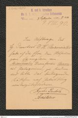 k.k. naturhistorisches Hofmuseum, Intendanzakten 1885-1896 (Hauer), Aktenzahl Z.518/1890, Seite 1